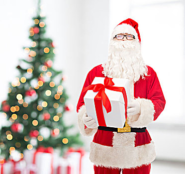 圣诞节,休假,人,概念,男人,服饰,圣诞老人,礼盒,上方,客厅,树