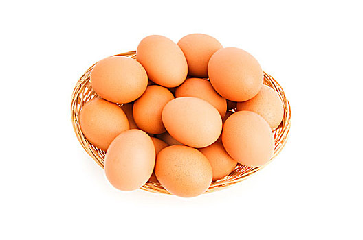 褐色,蛋,篮子,白色背景
