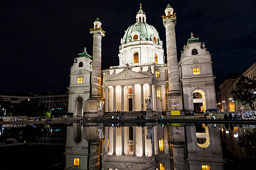 卡尔教堂,教堂,维也纳,夜晚
