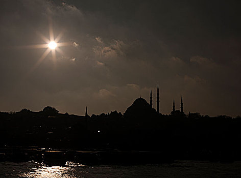 剪影,清真寺,伊斯坦布尔,土耳其