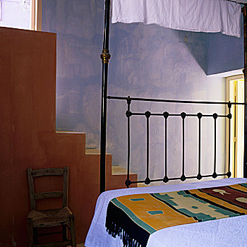 地中海,卧室,蓝色,墙,阶梯