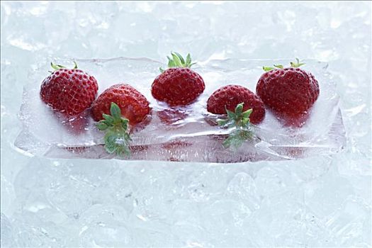 草莓,冰冻,冰块
