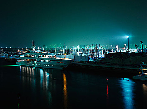 游艇,港口,夜晚