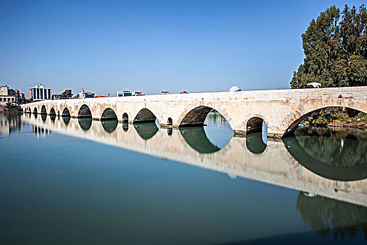古老,罗马桥,反射,平和,水,河,土耳其