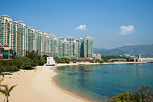 高层建筑,公寓,水岸,海滩,公园,岛屿,香港,中国