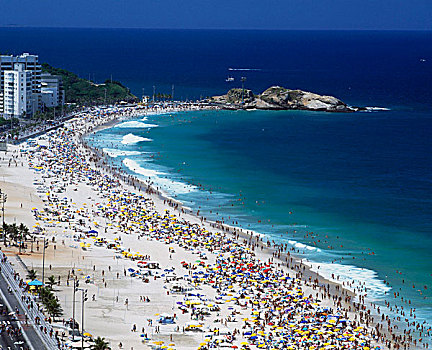 航拍,人群,海滩,伊帕内玛海滩,里约热内卢,巴西