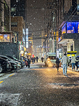 大雪纷飞的韩国街头