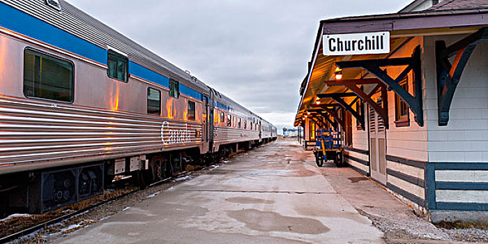 列车,停止,车站,丘吉尔市,曼尼托巴,加拿大