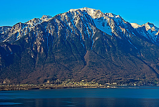 顶峰,雪,日内瓦湖,阿尔卑斯山,瓦莱州,瑞士,欧洲