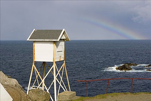 气象站,彩虹,挪威,海岸,悬崖,斯堪的纳维亚,欧洲