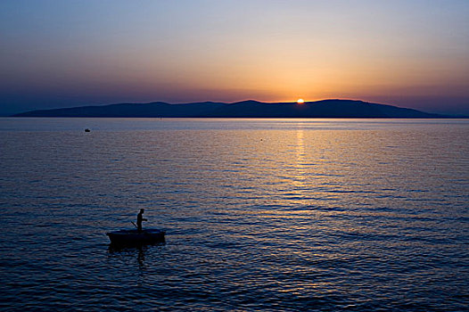 日落,正面,岛屿,克尔克岛,克罗地亚,欧洲