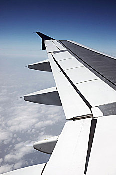 左边,翼,尖,飞机,空中客车,云,上方,富埃特文图拉岛,加纳利群岛,西班牙,欧洲