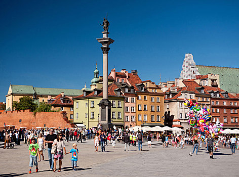 纪念建筑,旅游,走,皇家,城堡广场,老城,华沙,波兰,夏天,季节