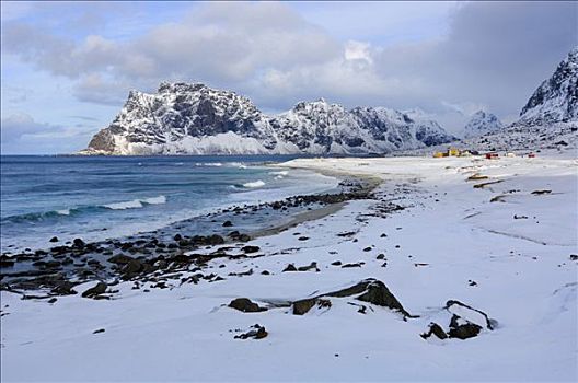 冬季风景,海滩,罗弗敦群岛,挪威,欧洲