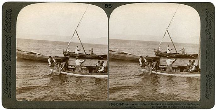 捕鱼者,加利利海,巴勒斯坦,19世纪,艺术家