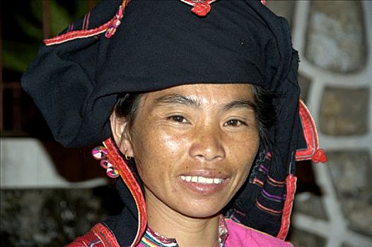 肖像,老挝,女人,山峦,传统服饰,琅勃拉邦