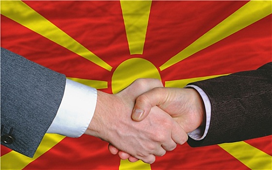 商务人士,握手,交易,正面,马其顿,旗帜