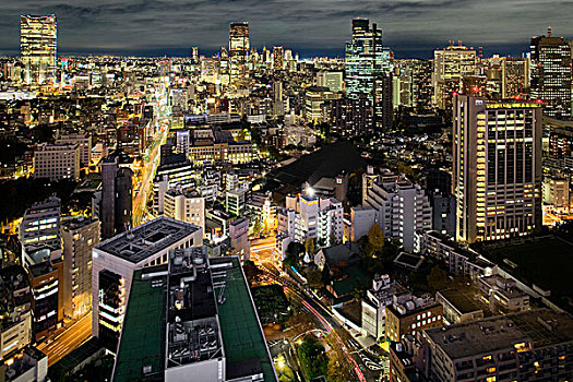 东京,天际线,夜晚,东京塔,日本