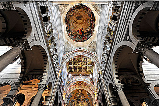 拱顶,天花板,壁画,室内,玛丽亚,大教堂,比萨,托斯卡纳,意大利,欧洲