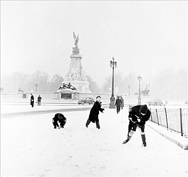 孩子,玩雪,伦敦,艺术家