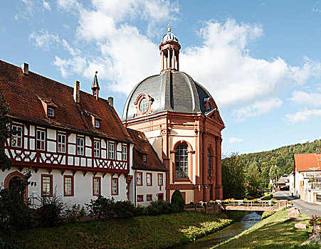 巴洛克式教堂,设计,本笃会修道院,维尔茨堡,地区,巴伐利亚,德国,欧洲