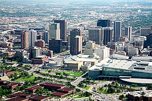 俯视,中心,市区,丹佛,科罗拉多,会议中心,前景