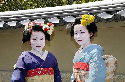 两个,鸾舞伎,艺伎,训练,京都,日本,亚洲