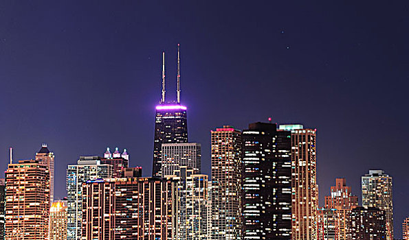 芝加哥,天际线,黄昏
