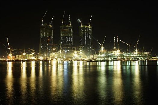 夜景,建筑,码头,湾,新加坡