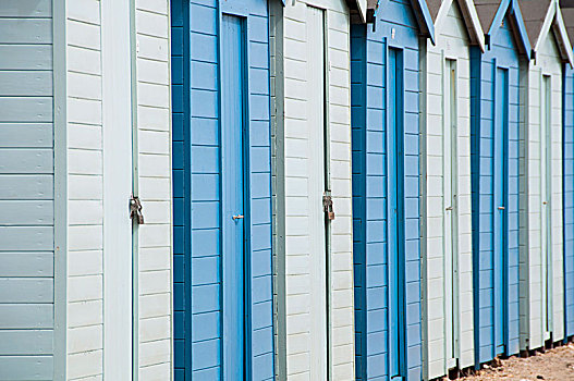 排,暗色,淡蓝色,海滩小屋,海边