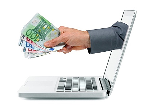 互联网,收益,概念,手,钱,室外,笔记本电脑,显示屏