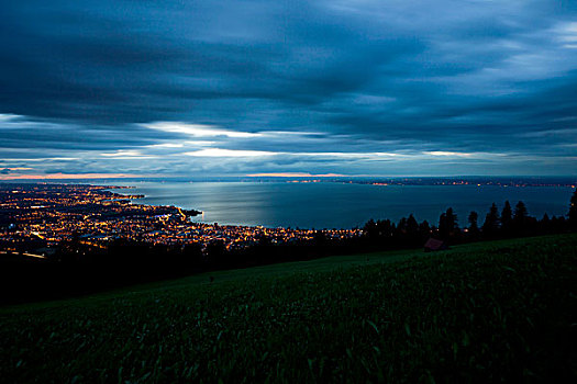山,黄昏,康士坦茨湖,瑞士,欧洲