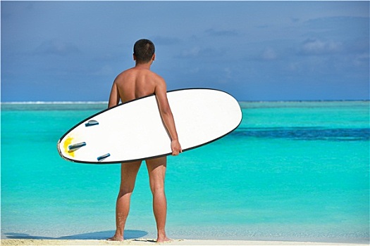 男人,冲浪板,海滩