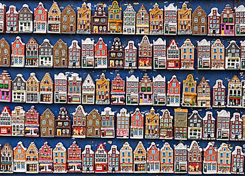 传统,彩色,房子,磁铁,悬挂,纪念品店,台案,阿姆斯特丹