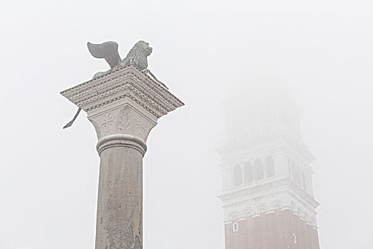 钟楼,雾,威尼斯,威尼托,意大利
