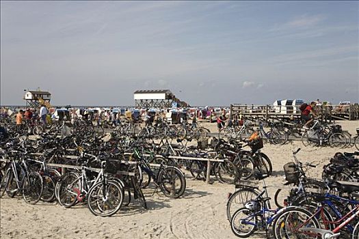 自行车,停车场,海滩,圣彼得,北方,北海,石荷州,北德,德国,欧洲