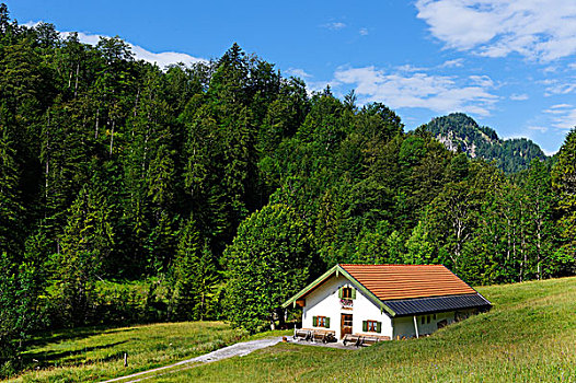小屋,山谷,靠近,兰格丽斯,上巴伐利亚,巴伐利亚,德国,欧洲