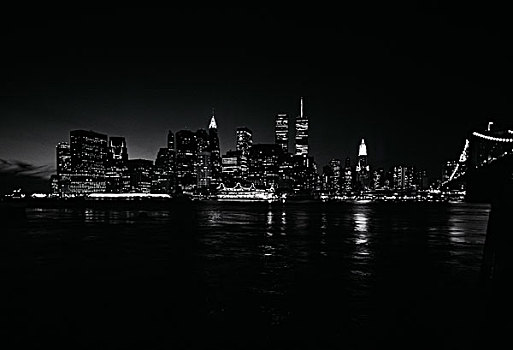 911事件,下曼哈顿,天际线,东河,夜晚,纽约,美国