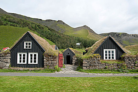 老,木质,房子,草,屋顶,户外,博物馆,冰岛,斯堪的纳维亚,北欧,欧洲