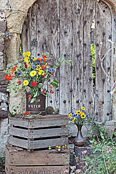 清新,花,容器,木质,板条箱