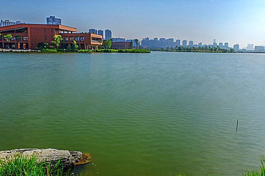 湖南省长沙西湖公园,文化园,－水景,湖光秋色,石头,水
