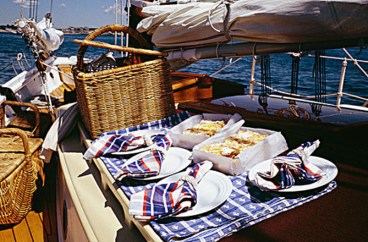 野餐,游艇,海边