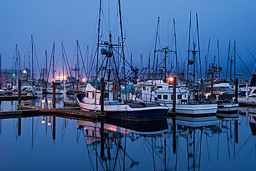 渔港,船,蓝色,钟点,查尔斯顿,俄勒冈,美国