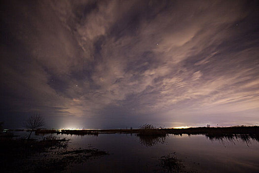 湖面,星空,云