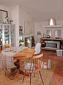 圆,木桌子,简单,厨房椅,壳,椅子,地中海,餐厅