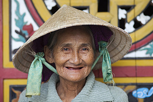 特写,老年,女人,微笑,惠安,越南