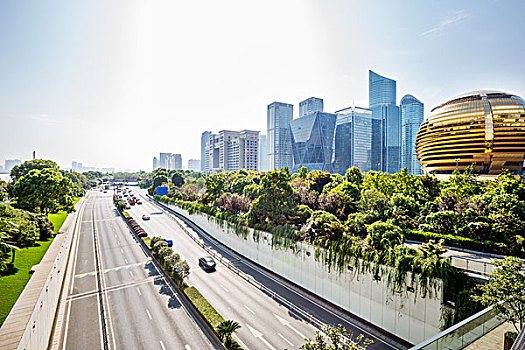 道路,城市广场,城市,天际线