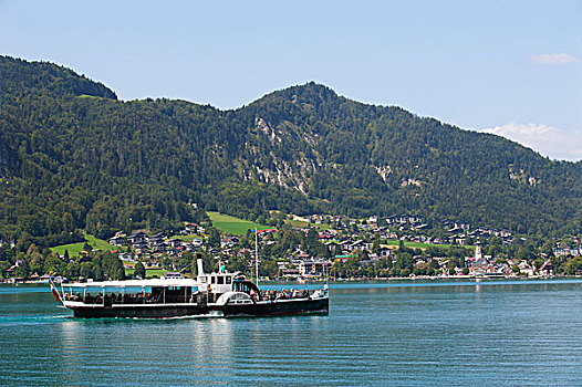 客船,蒸汽船,萨尔茨卡莫古特,萨尔茨堡州,奥地利,欧洲