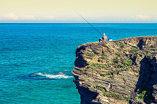 渔民,岩石上,西班牙