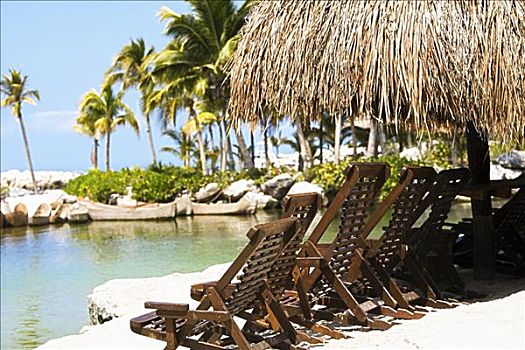 折叠躺椅,海滩,坎昆,墨西哥